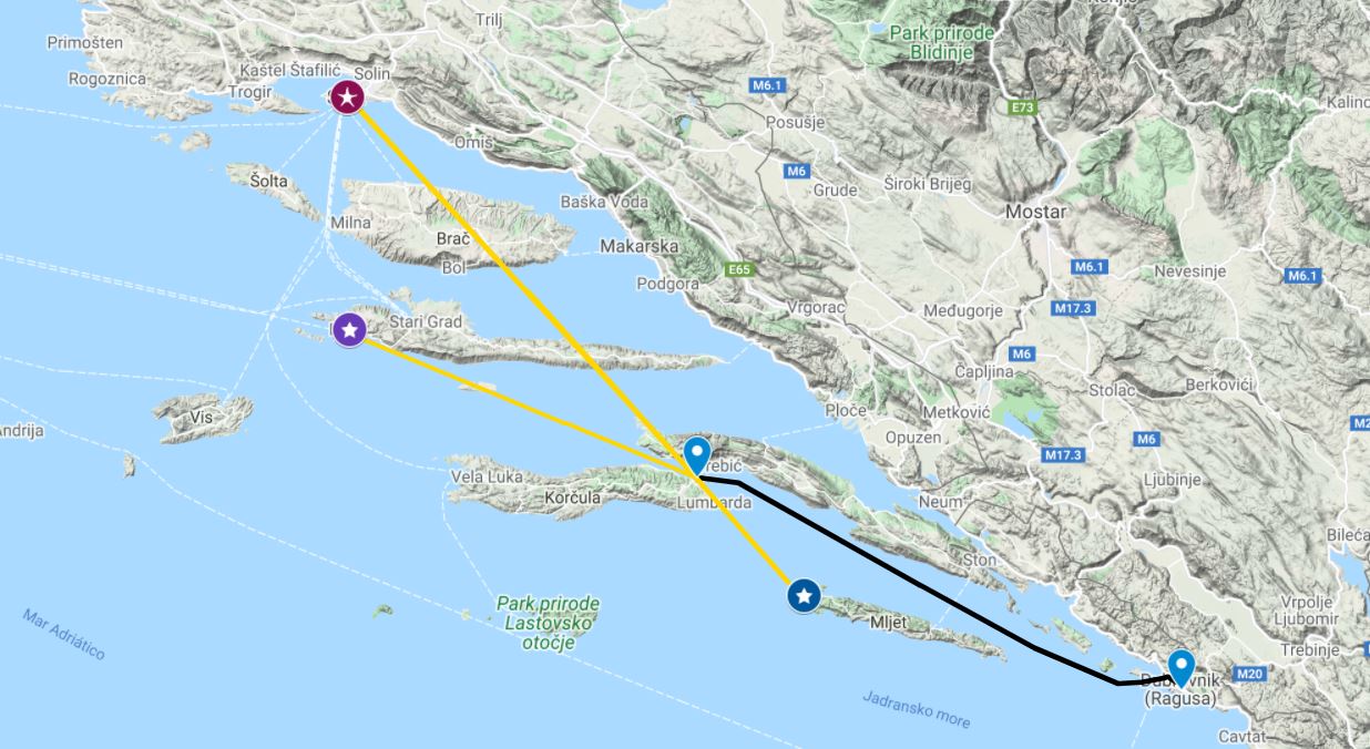 Mapa Dubrovnik y las Islas de Dalmacia