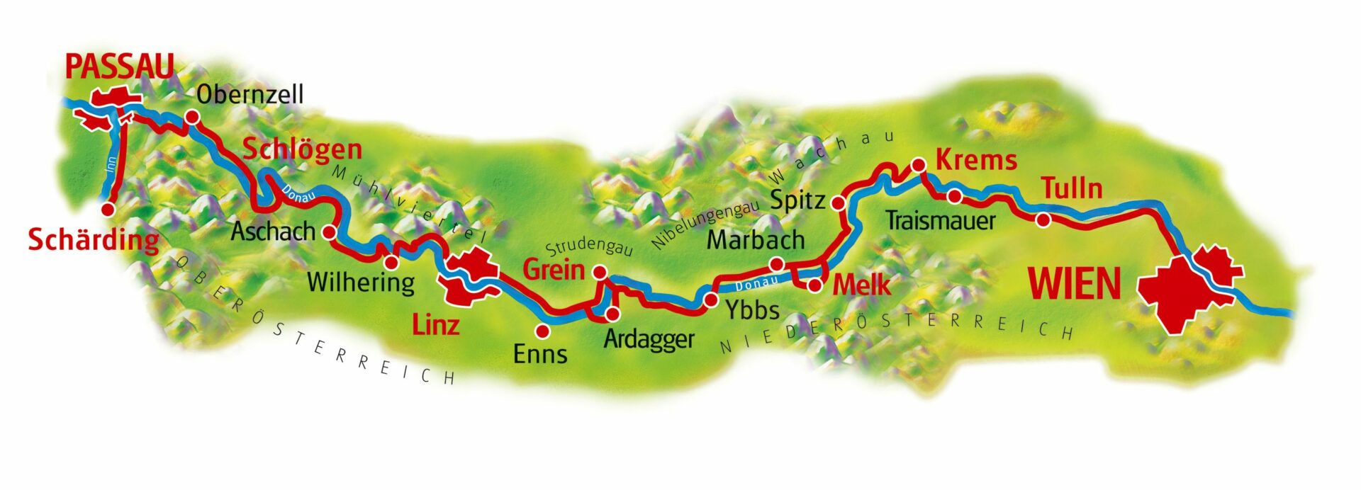 Mapa el Valle del Danubio en bici