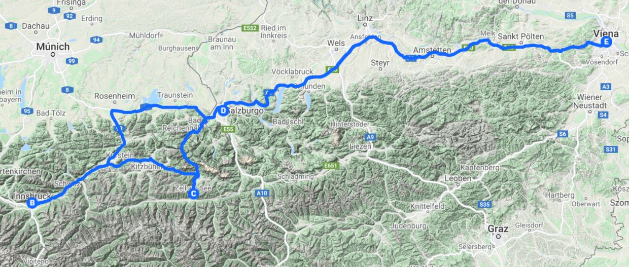 Mapa la Gran Ruta de Austria al Completo