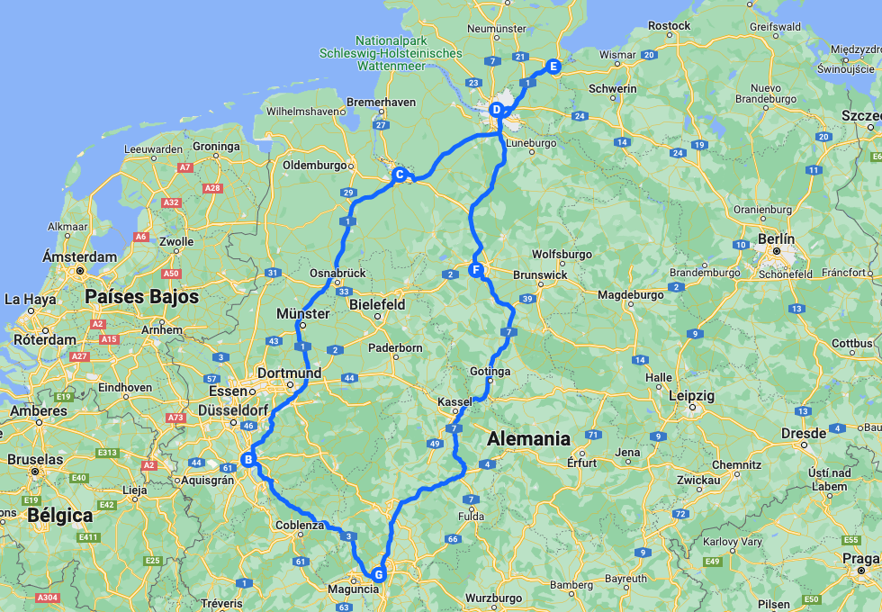 Mapa Norte de Alemania