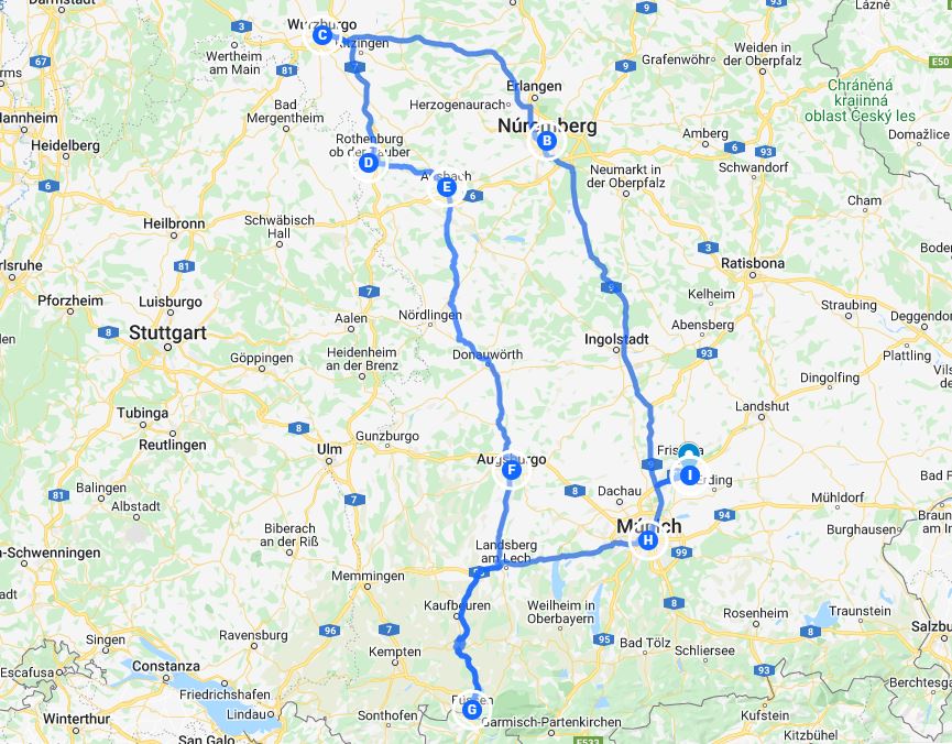 Mapa ruta romantica alemania