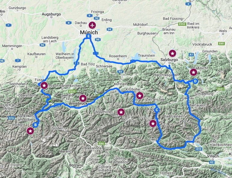 Mapa Oferta TOP: Tirol y Salzburgo