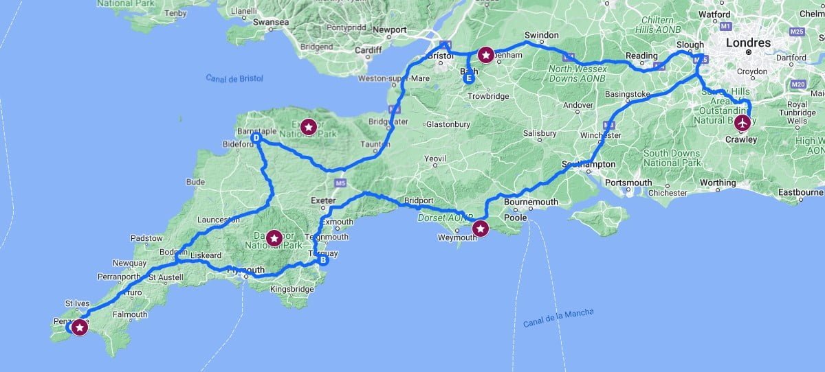 Devon y Cornualles Mapa