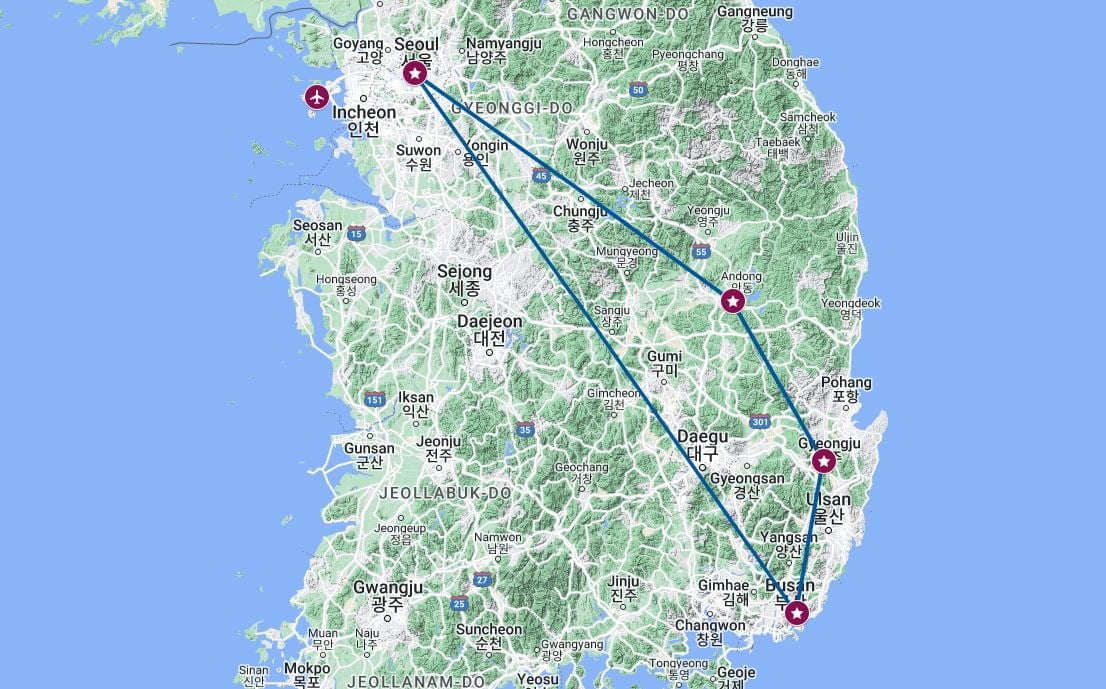 Mapa Corea en Tren