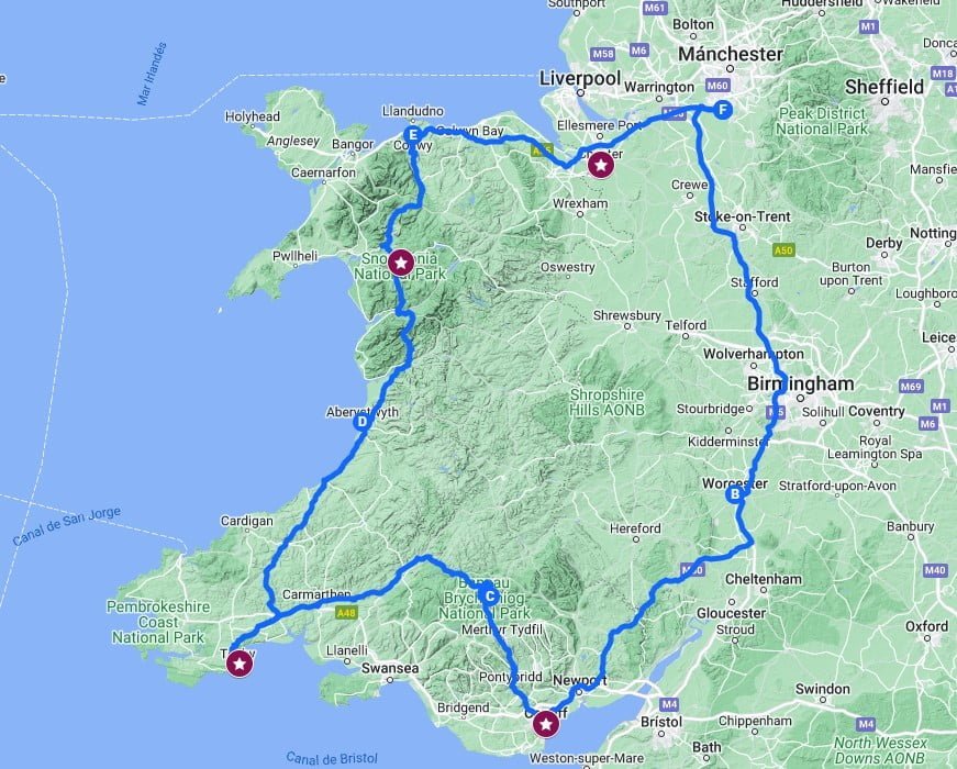 Ruta del País de Gales Mapa